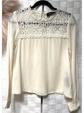 The Kooples 100% Silk Off White Lace Long Sleeve Blouse Size 2